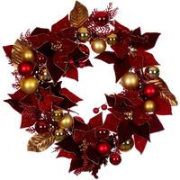 Vickerman 22" Artificial Red Poinsettia Deco Wreath