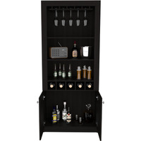 Dakota Bar Double Door Cabinet with 5 Wine Cubbies, Rack, and 2 Open Shelves, Black