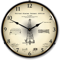 1916 Howard Hughes Oil Drilling Rig Patent LED Wall Clock, Military Patch Design, Lighted 14 inch