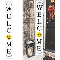 Tall Outdoor Smiley White Modern Farmhouse Welcome Sign for Front Door, 6ft White Welcome Sign,Rustic Tall Welcome Sign for Front Porch Decor, Welcome Porch Sign Wood Vertical Dcor