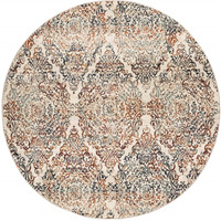 HomeRoots Heat-Set Polypropelene 8 Round Ivory Brown Decorative Diamond Area Rug