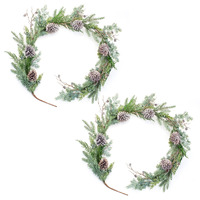 Melrose Set of 2 Plastic Juniper and Pine Garland with Green Finish 83163DS