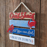 CTW Home Collection Crab Shack Plank Decorative Sign, 16-inch Length, Sentiment Wall Hanging Decor