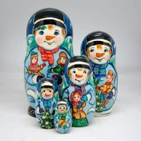 G.DeBrekht 110152 Russian Matryoshka Wooden Stacking Snowman 5-Nest Doll