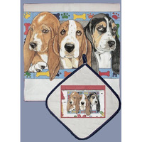 Dish Towel and Pot Holder Set - Basset