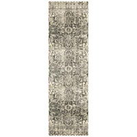 Bed Bath & Beyond 2' X 8' Grey Ivory and Brown Oriental Power Loom Stain Resistant Runner Rug