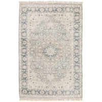 HomeRoots 509469 10 x 13 ft. Beige & Gray Oriental Hand Loomed Stain Resistant Rectangle Area Rug with Fringe