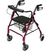 Lumex Walkabout Lite Rollator with Seat, Lightweight 14.5 lb.Walker, Large 6" Wheels, Burgundy