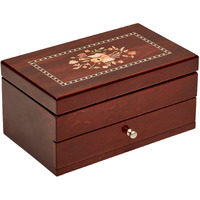 Mele & Co. Brynn Wooden Jewelry Box with Florentine Marquetry Motif in Walnut Finish