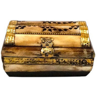 INDIA OVERSEAS TRADING CORP Bone Box w/Brass Trim & Purple Velvet