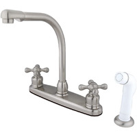 Kingston Brass KB718AX Victorian High Arch Kitchen Faucet with Cross Handle, Brushed Nickel