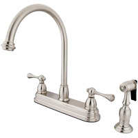 Kingston Brass KB3758BLBS Vintage Center Set Kitchen Faucet with Brass Sprayer, 8-1/2-Inch, Brushed Nickel