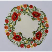 Sainty H0775-(024) Red Poppy Round Doily, 24", Cream