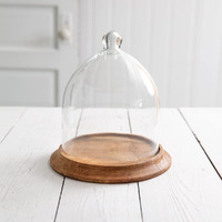 CTW Home Collection 370667 Small Glass Bell Shaped Cloche with Wood Base, 11-inch Height