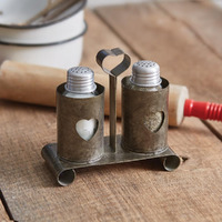 Colonial Tin Works Primitive Heart Salt and Pepper Caddy, 5.25-inch Length, Kitchen Organizer Accessories, 371019