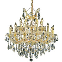 Elegant Lighting 2801D30G/RC Royal Cut Clear Crystal Maria Theresa 19-Light, Three-Tier Crystal Chandelier, Finished in Gold with Clear Crystals, 30" x 28"