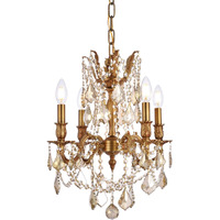 Elegant Lighting 9204D17FG-GT/RC Royal Cut Smoky Golden Teak Crystal Rosalia 4-Light, Single-Tier Crystal Chandelier, 17" x 21", Finished in French Gold with Smoky Golden Teak Crystals