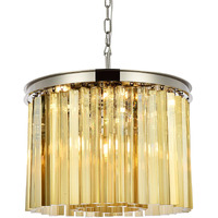 Elegant Lighting Sydney Collection 6-Light Pendant Lamp with Royal Cut Golden Teak Crystals, Polished Nickel Finish