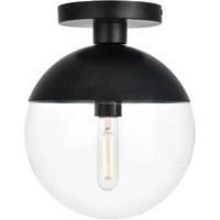 Living District Eclipse 1-Light Metal & Glass Flush Mount in Black/Clear