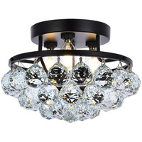 Elegant Lighting Corona 10" Iron and Crystal Flush Mount in Black Finish