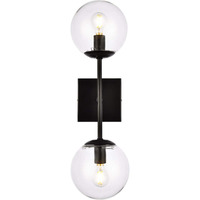 Living District Neri 2-Light Mid-Century Metal Wall Sconce in Black and Clear