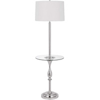 HomeRoots 526309 61 in. Tray Table Floor Lamp with White Transparent Glass Square Shade Chrome