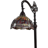 HomeRoots 478076 61 x 10 x 10 in. Brown Traditional Shaped Floor Lamp with Red Yellow & Brown Stained Glass Dome Shade