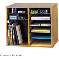 Safco 12-Compartment Wood Adjustable Literature Organizer Brown