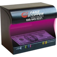 Fake Stopper detects counterfeitL: 5,10,20 and 100 Dollar Bills, Debit, Credit Cards, Checks, Money Orders, passports and More. Made with a Steel Enclosure to Ensure Durability. Two Bulbs Included