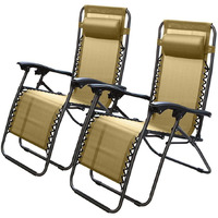 GPCT [Ergonomically Designed Adjustable Compact/Collapsible/Folding Zero Gravity Recliner Chairs W/Pillow! Great for Outdoor, Patio, Pool Side, Beach Side, Yard, Home [2 Pieces] [Tan]