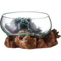 Cohasset Molten Glass | #658-20 | Wide Mouth Molten Glass | Terrarium | Fairy Garden | Approximately 8" Wide | Natural Wood and Recycled Glass |