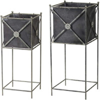 Melrose International 78495DS 11 x 28 & 13 x 32 in. Metal Planter - Set of 2