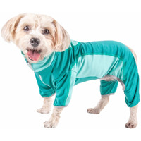 Pet Life  Active 'Warm-Pup' Heathered Performance 4-Way Stretch Two-Toned Full Body Warm Up, Large, Green