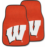 FANMATS 5492 Wisconsin Badgers Front 2-Piece Team Logo Carpet Car Mat Set, Front Row Automotive Floor Mats, Non-Slip Backing, Team Colors - W Primary Logo - W Primary Logo