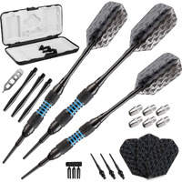 Viper Bobcat Adjustable Weight Soft Tip Darts with Storage/Travel Case: Black Coated Brass, Blue Rings, 16-18 Grams