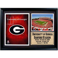 NCAA University of Georgia 12x18 Framed Logo and Stadium Print