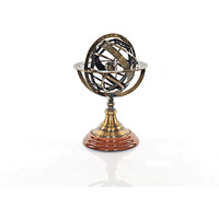 Old Modern Handicrafts Armillary Sphere on Wood Base - Handcrafted Brass, Antique Finish, Perfect for Nautical Collections and Astronomy Enthusiasts - 7.0L x 7.0W x 11.5H Inches