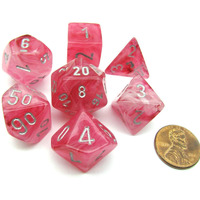 Chessex Polyhedral 7-Die Ghostly Glow Dice Set - Pink with Silver Numbers