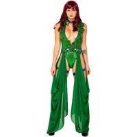 Adult Poisonous Kiss Villain Costume for Women - 3pc Eco Super Villainess Vine Green Outfit, Medium