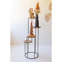 KALALOU Four Tiered Wood and Metal Round Display with Black Finish CHW1335