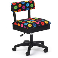 Arrow Sewing H8013 Adjustable Height Hydraulic Sewing And Craft Chair With Under Seat Storage And Printed Fabric  Bright Button Fabric Print