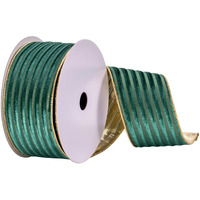 2.5""X10Yd Green Stripe Gold Back Ribbon