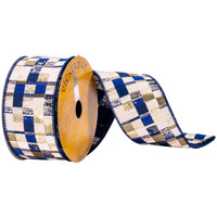 2.5""X10Yd Navy/Cream Square Ribbon