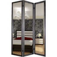 1 X 50 X 69 Black Glass & Wood Mirror  Screen