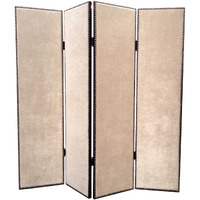 1 X 84 X 84 Beige Wood & Fabric Chateau  Screen