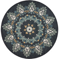 4 Round Black Floral Paradise Area Rug