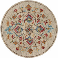 6 Round Beige Floral Medallion Area Rug