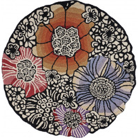 6 Round Red And Black Floral Blossom Area Rug