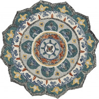 4 Round Teal Decorative Floral Area Rug