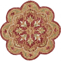 4 Round Rustic Red Scalloped Edge Area Rug